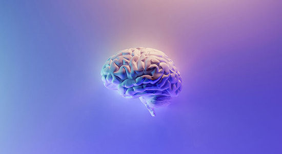 Cervello 3D con sfondo viola per l'intelligenza artificiale 