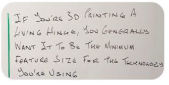 whiteboard on insights for 3d printed living hinge