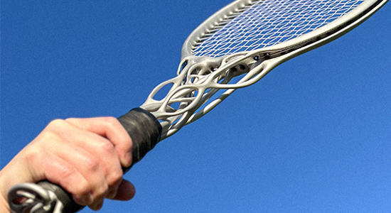 Tennis racket with blue background