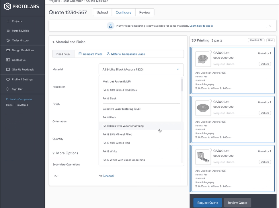 Protolabs ecommerce screenshot